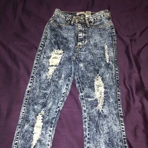 High waist distressed acid ripped skinny jeans